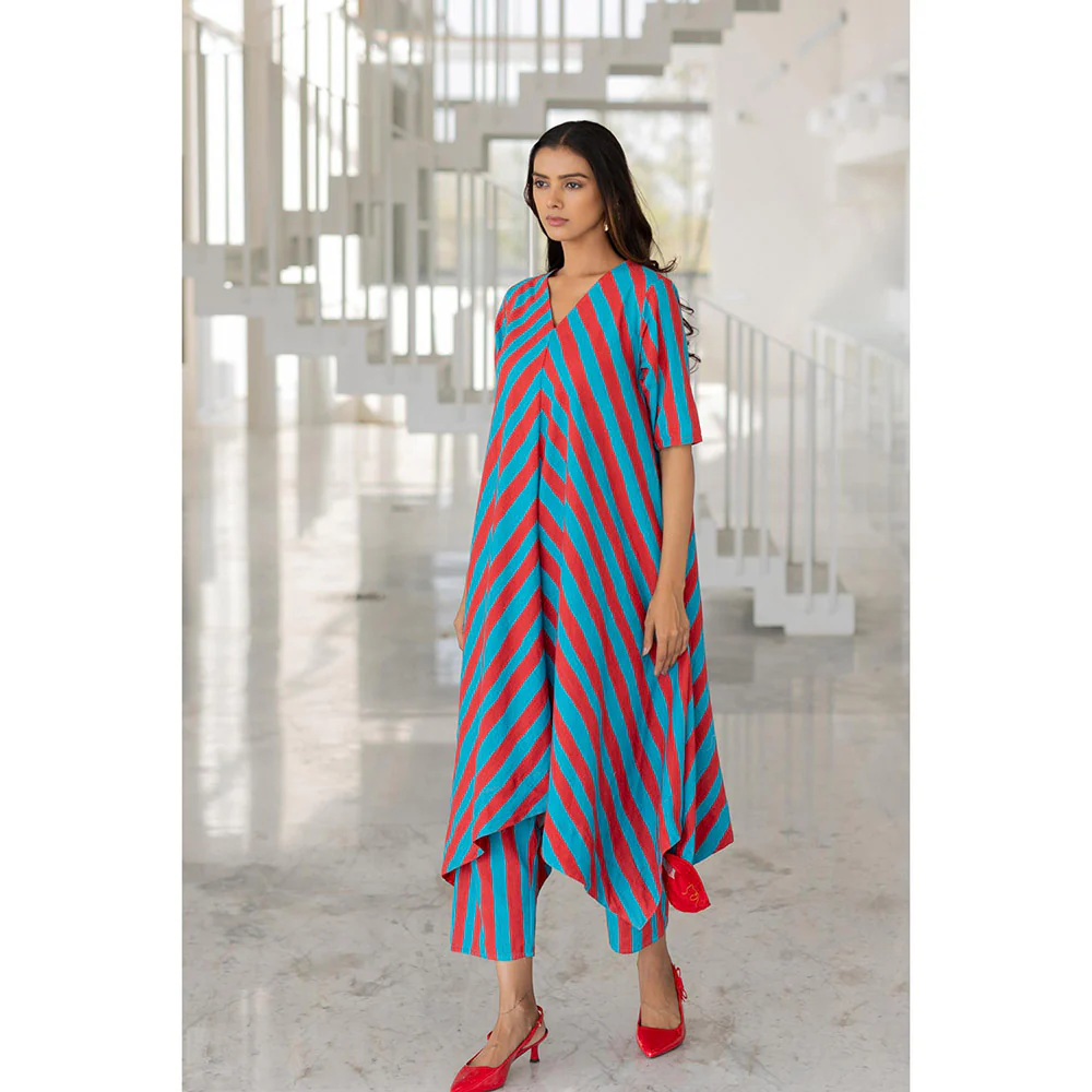 Silai Studio Poppy and Blue Stripe Kurta - Image 8