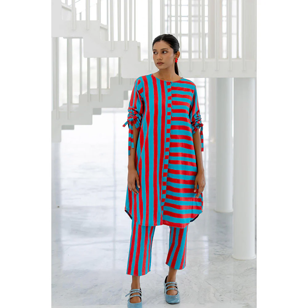 Silai Studio Poppy and Blue Stripe Kurta