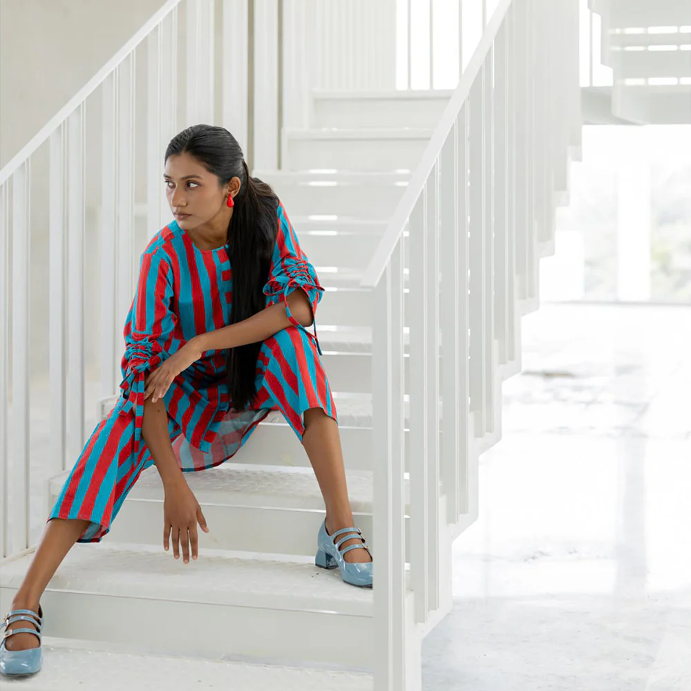 Silai Studio Poppy and Blue Stripe Kurta - Image 4