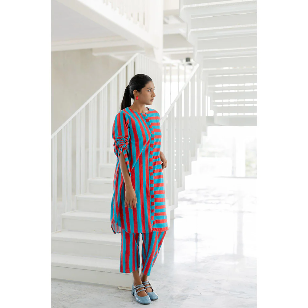 Silai Studio Poppy and Blue Stripe Kurta - Image 5