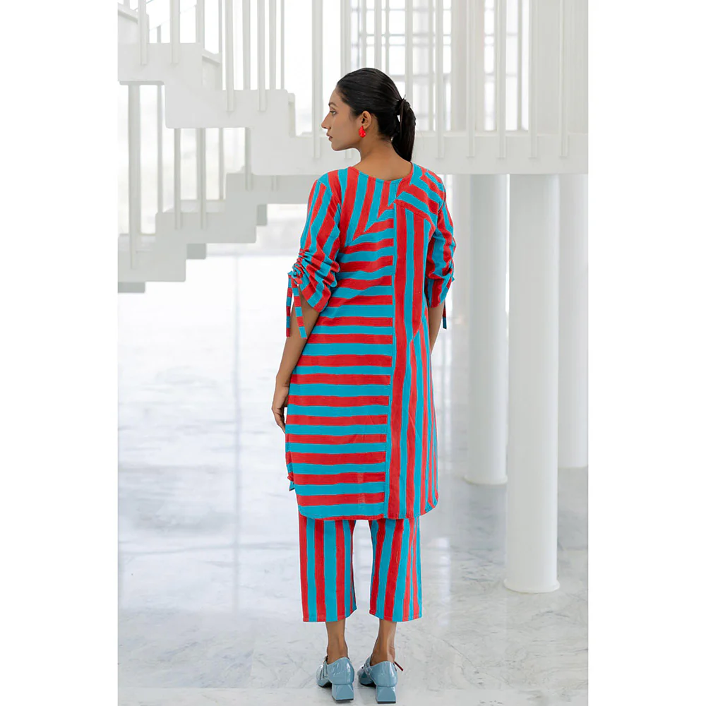 Silai Studio Poppy and Blue Stripe Kurta - Image 6