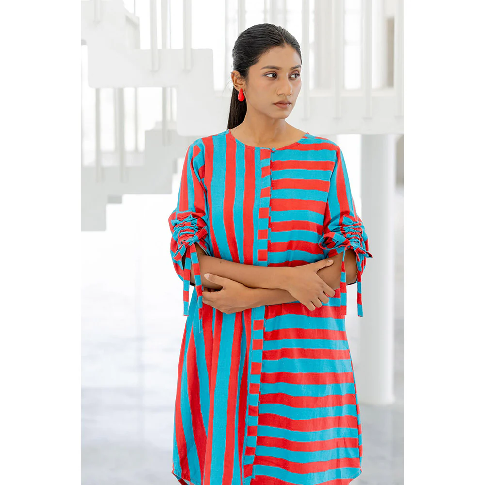 Silai Studio Poppy and Blue Stripe Kurta - Image 8