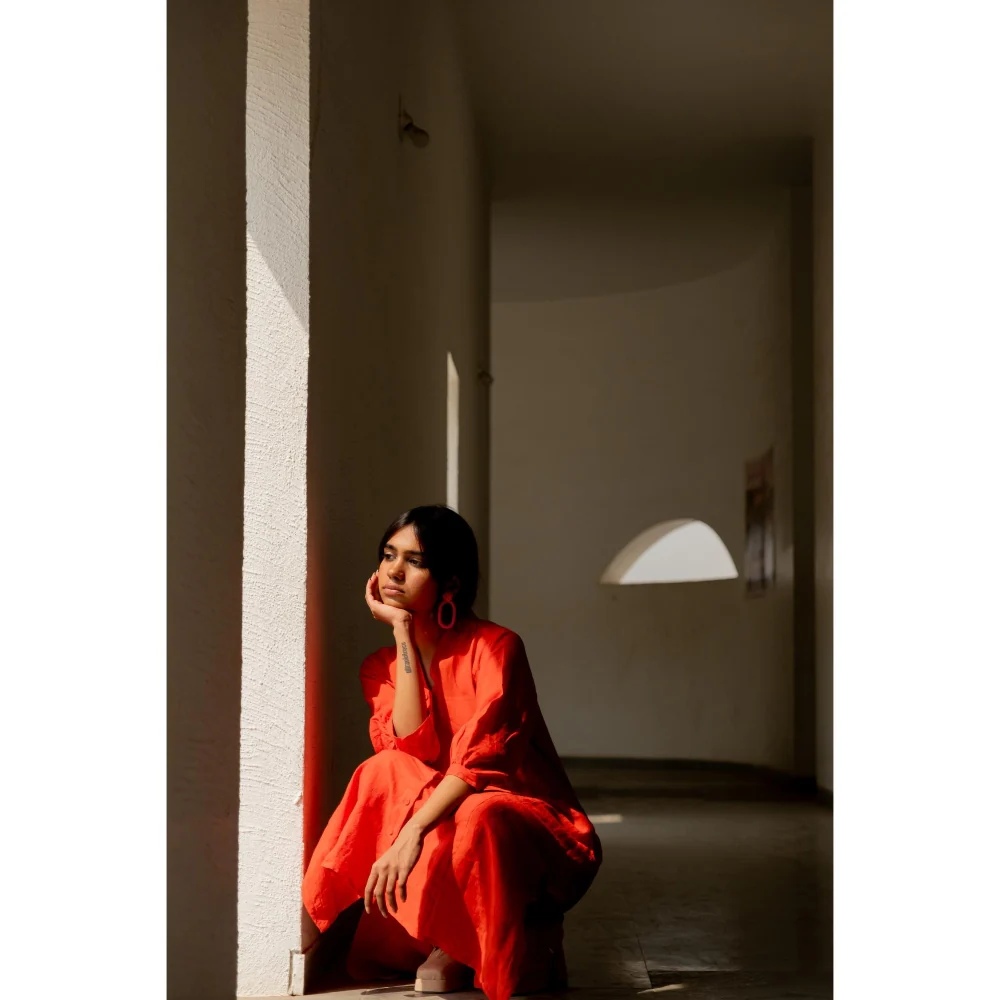 Silai Studio Scarlet Linen Button Down Kurta - Image 8