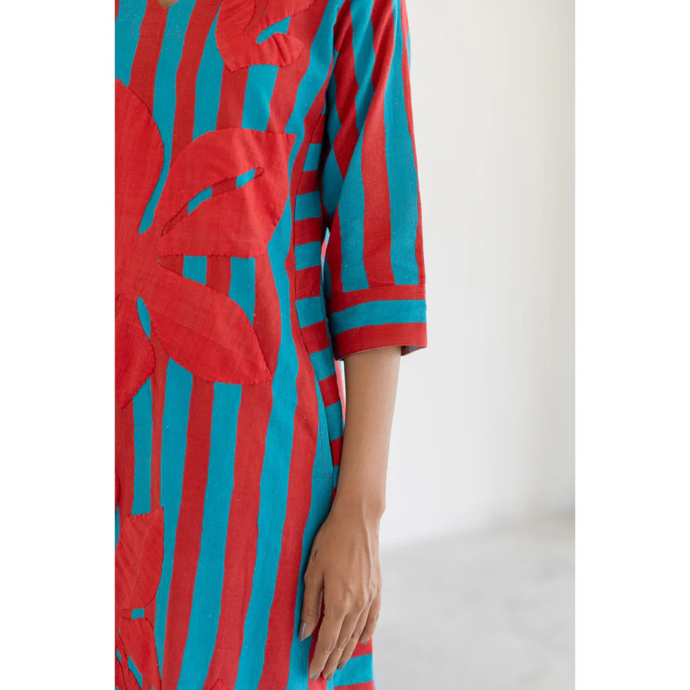 Silai Studio Sky Fire Striped Applique Kurta - Image 2