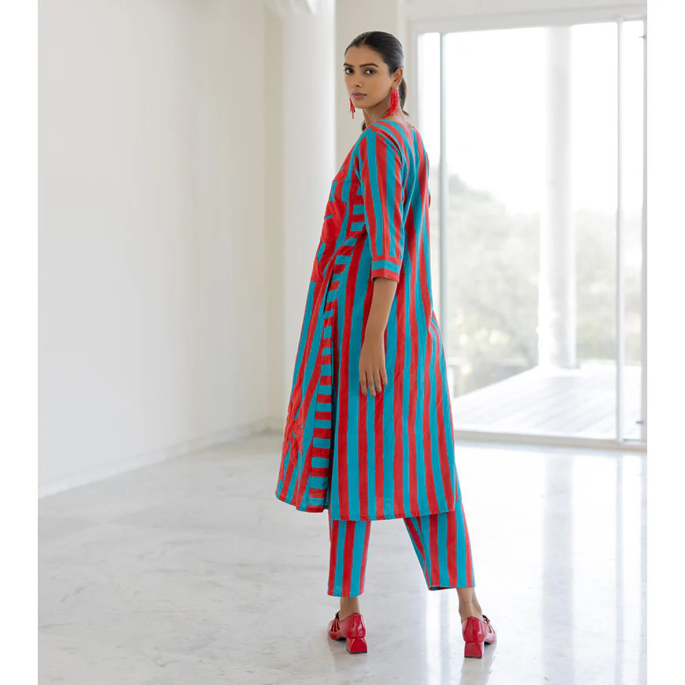 Silai Studio Sky Fire Striped Applique Kurta - Image 8
