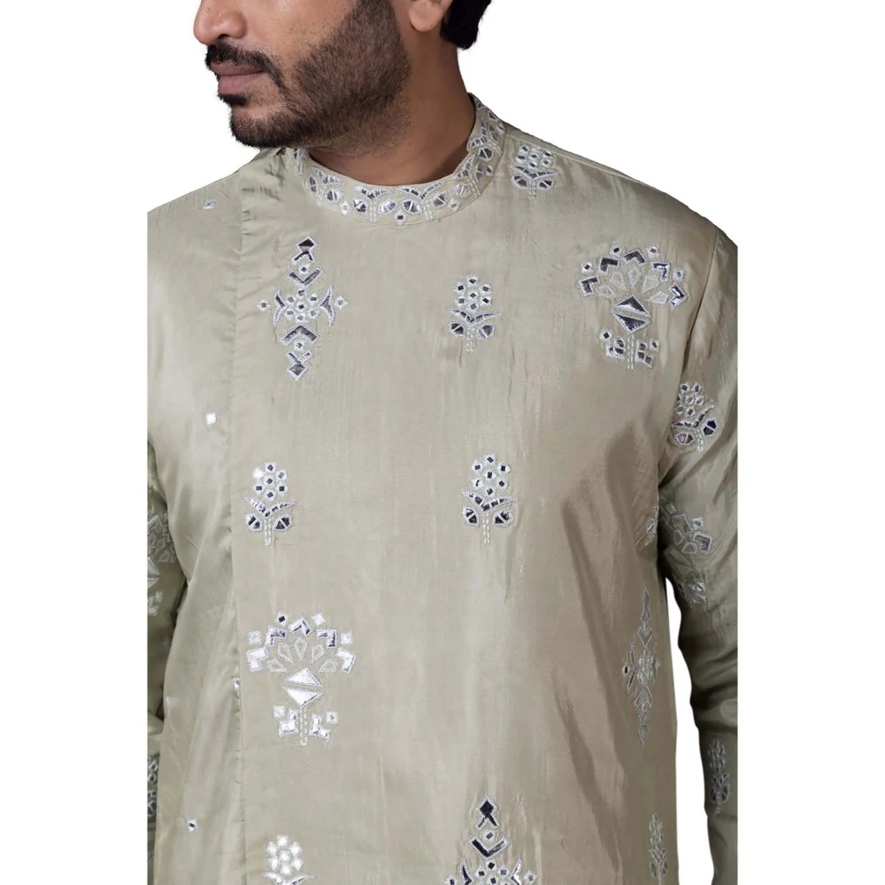 SMRITI Cream Rexine Kurta With Pant - Image 3
