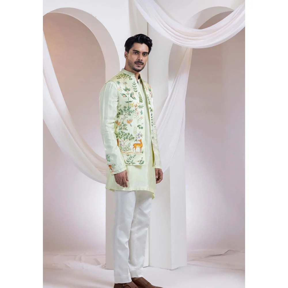 SMRITI Pastel Forest Mist Jacket with Kurta and Pant - Image 2