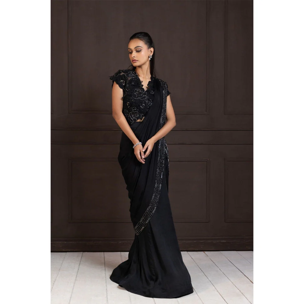 SMRITI Twilight Elegance Embellished Pre-Draped Saree with Stitched Blouse