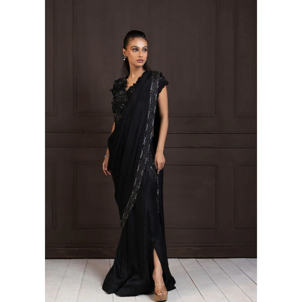SMRITI Twilight Elegance Embellished Pre-Draped Saree with Stitched Blouse - Image 2