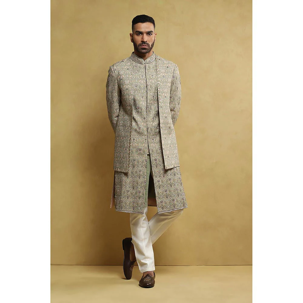 Soniya G Green Sherwani and Trouser with Jacket (Set of 3) - Image 4