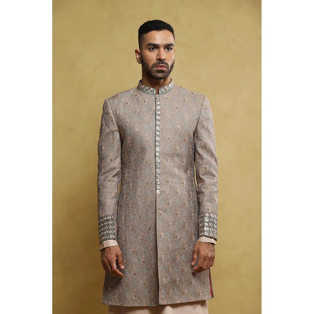 Soniya G Grey Sherwani and Kurta with Pant (Set of 3) - Image 7