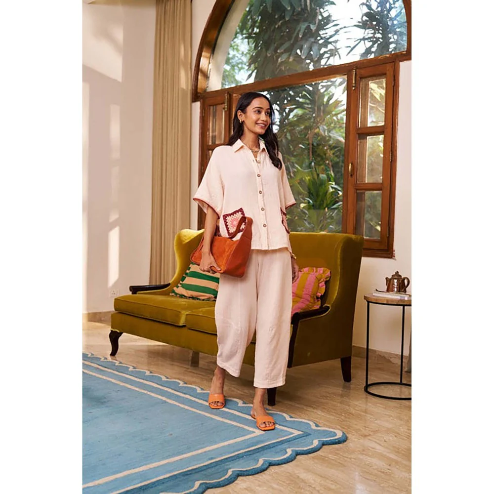 SPACE Crochet Details Cream Tuscan Top And Barrel Style Pant - Image 5