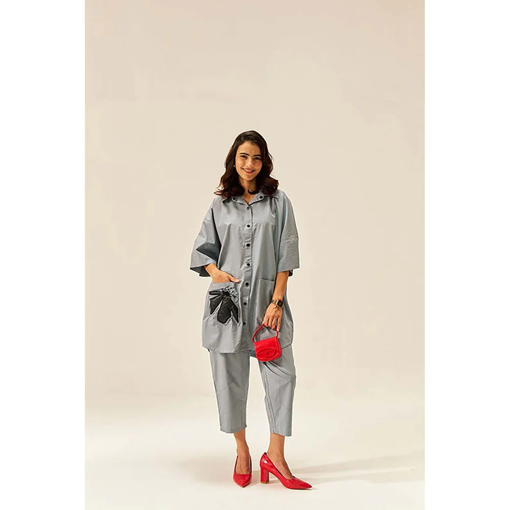 SPACE Two Piece Grey Tunic Style Shirt And Elasticated Pant - Image 3