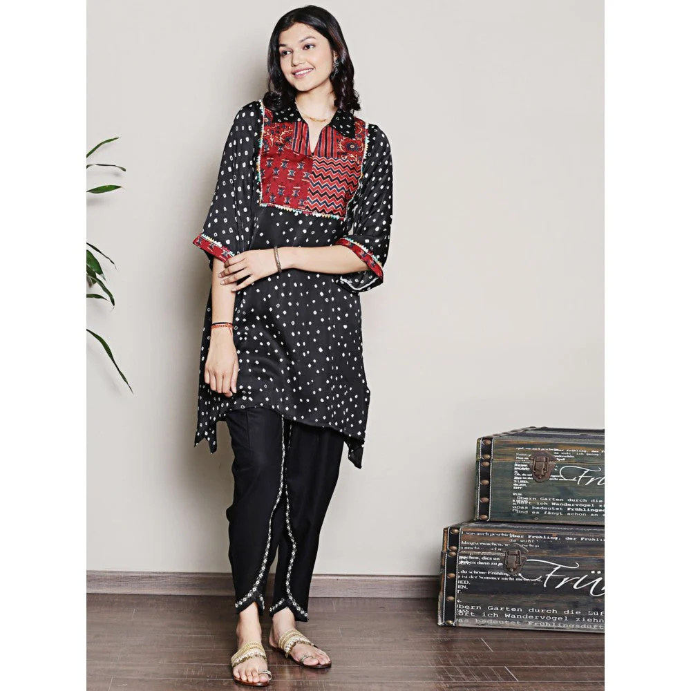 Spring Soul Bandhani Asymmetric Kurta with Yoke Detailing Dhoti Pants (Set of 2)