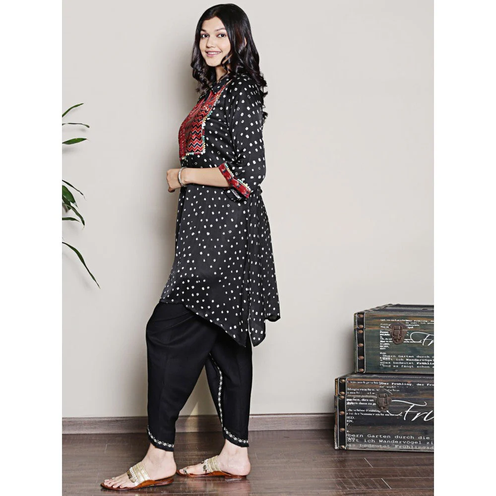 Spring Soul Bandhani Asymmetric Kurta with Yoke Detailing Dhoti Pants (Set of 2) - Image 6