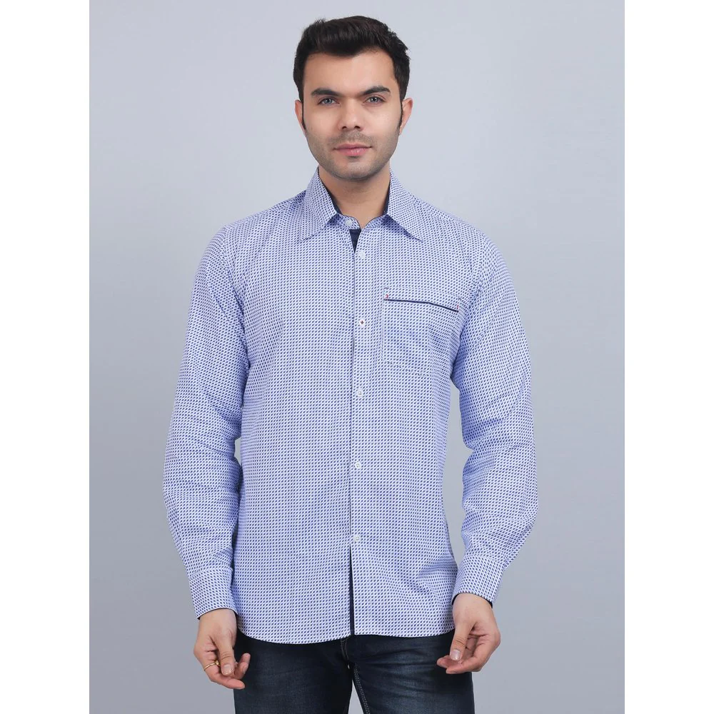 Spring Soul Blue Cotton Printed Full Sleeves Shirt