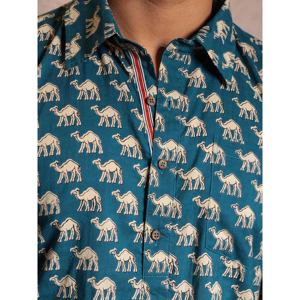 Spring Soul Blue Cotton Printed Full Sleeves Shirt - Image 3