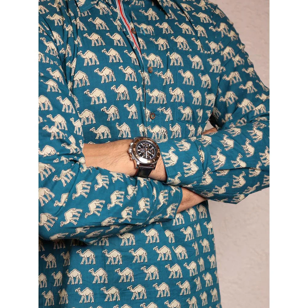 Spring Soul Blue Cotton Printed Full Sleeves Shirt - Image 4