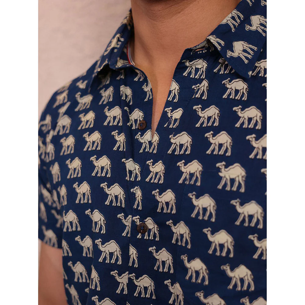 Spring Soul Blue Cotton Printed Half Sleeves Shirt - Image 3