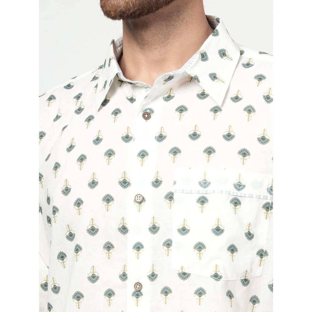 Spring Soul Cotton Printed Full Sleeves Shirt White - Image 3