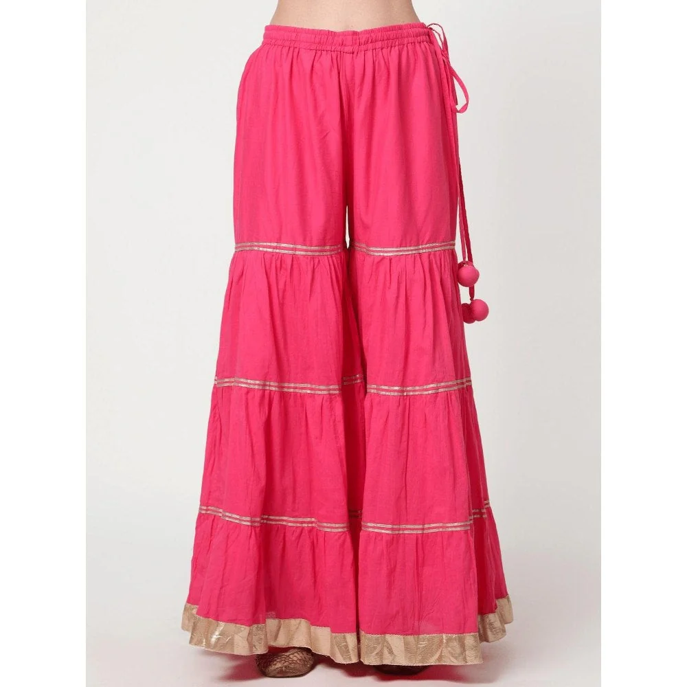 Spring Soul Fuchsia Pink Chanderi Silk Sharara with Kurta and Dupatta (Set of 3) - Image 5