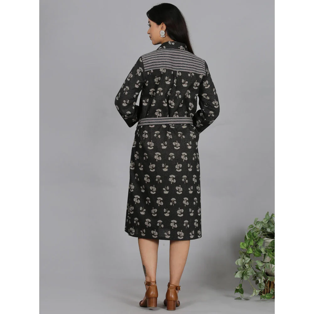Spring Soul Grey Printed Cotton Shirt Dress with Belt (Set of 2) - Image 2