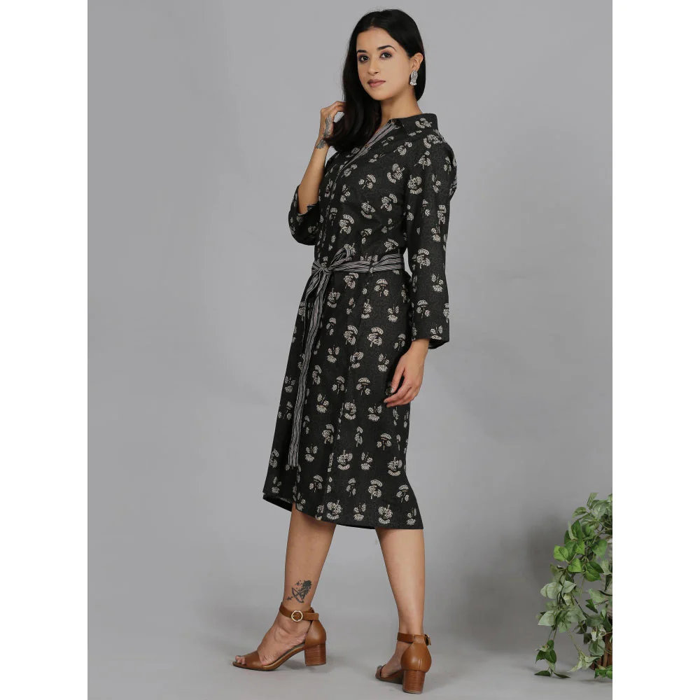 Spring Soul Grey Printed Cotton Shirt Dress with Belt (Set of 2) - Image 3