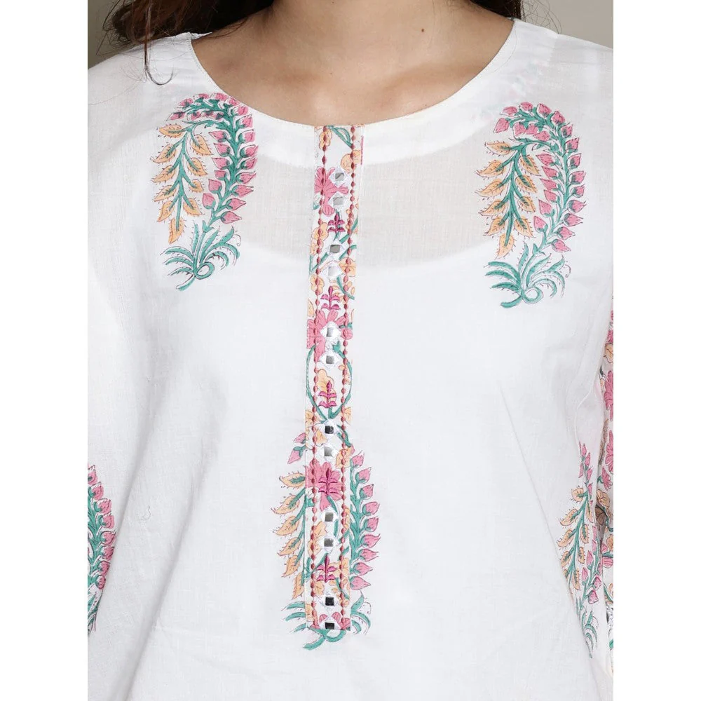 Spring Soul Mix-N-Match White-Pink Mughal Print Kurta and Pant with Dupatta (Set of 3) - Image 4