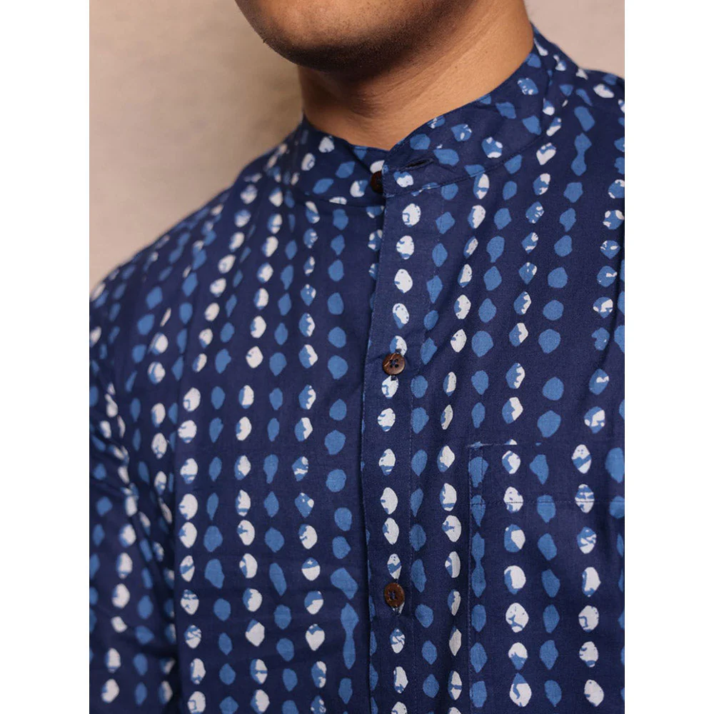 Spring Soul Navy Blue Cotton Printed Full Sleeves Shirt - Image 3