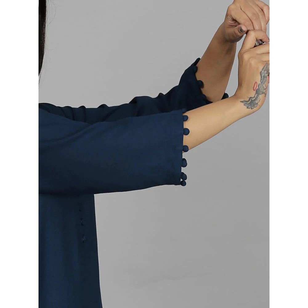 Spring Soul Navy Blue Solid Viscose Kurta with Pant (Set of 2) - Image 5