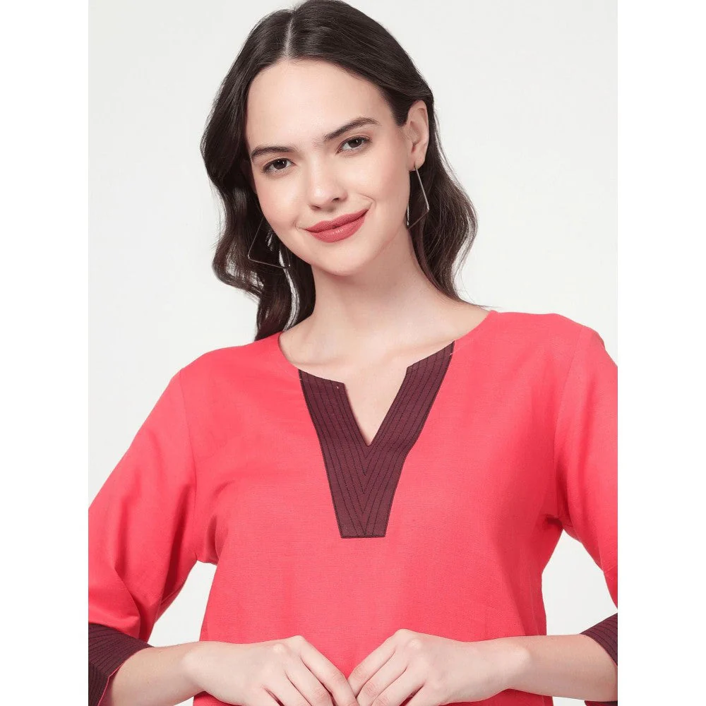 Spring Soul Pink Round Neck Knee-Length Dress - Image 4