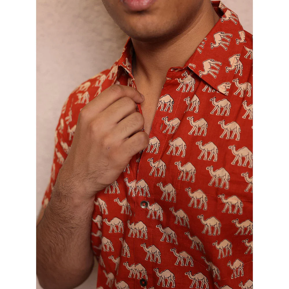 Spring Soul Red Cotton Printed Half Sleeves Shirt - Image 3