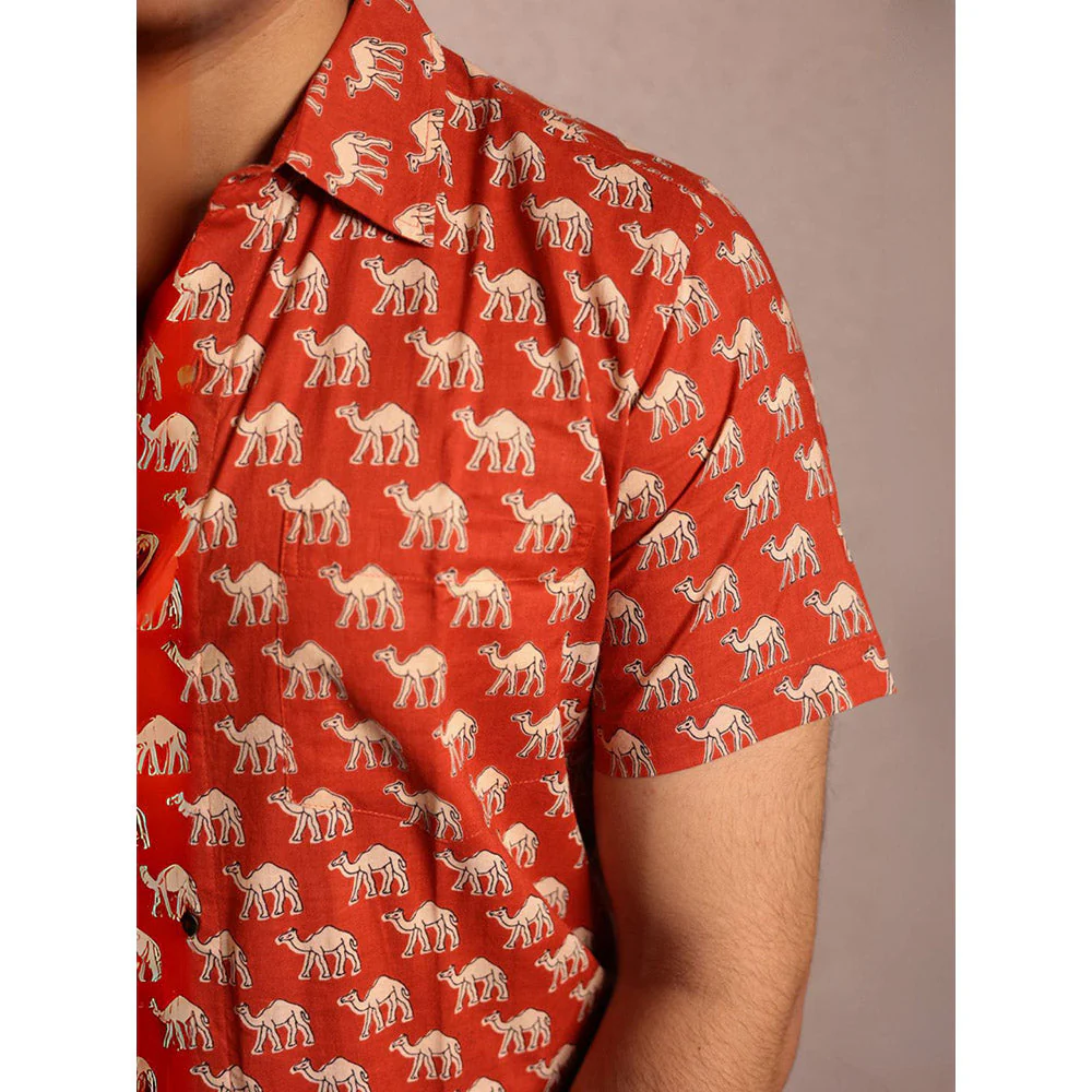 Spring Soul Red Cotton Printed Half Sleeves Shirt - Image 4