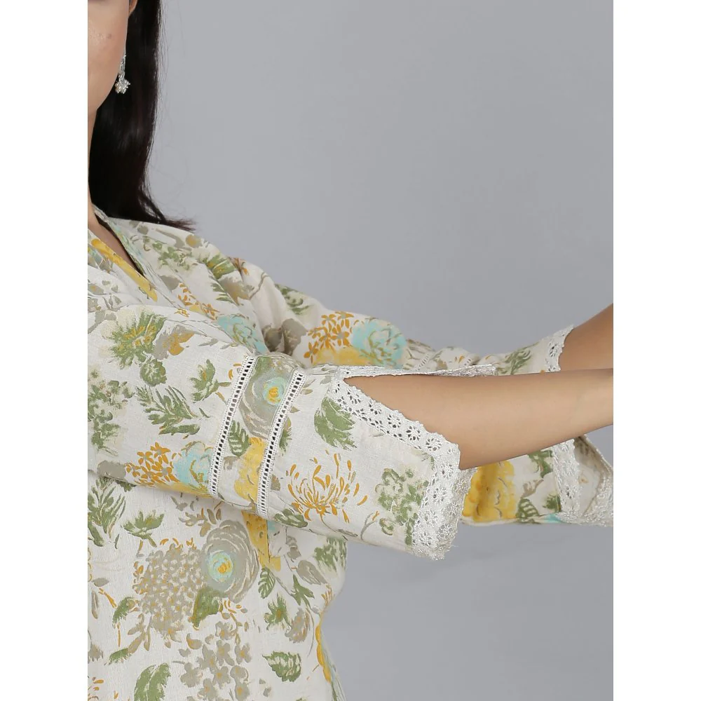 Spring Soul Yellow Floral Printed Cotton Flax Co-Ord (Set of 2) - Image 6