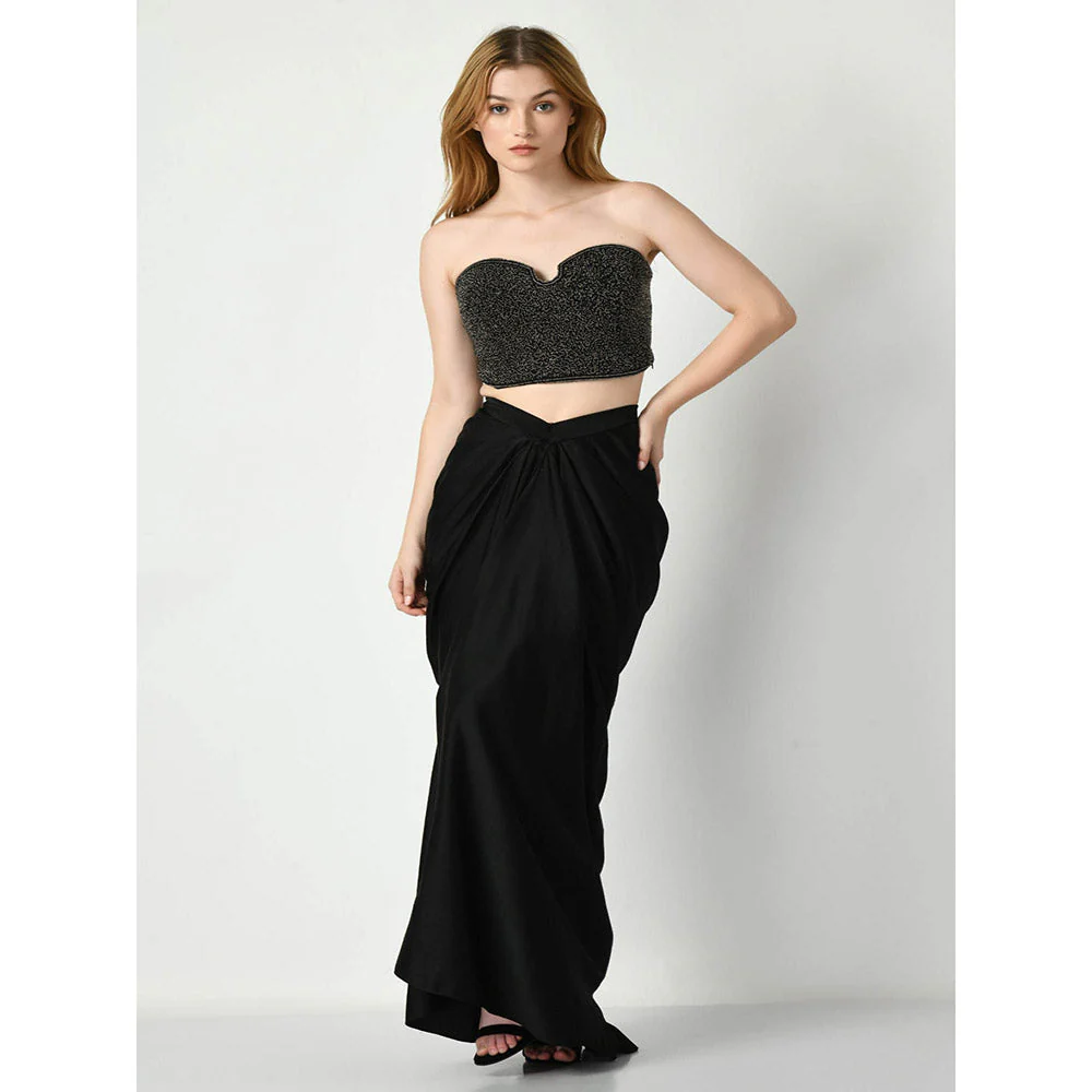 Sunanta Madaan Black Beads Embroidered Crop Top with Skirt (Set of 2) - Image 2