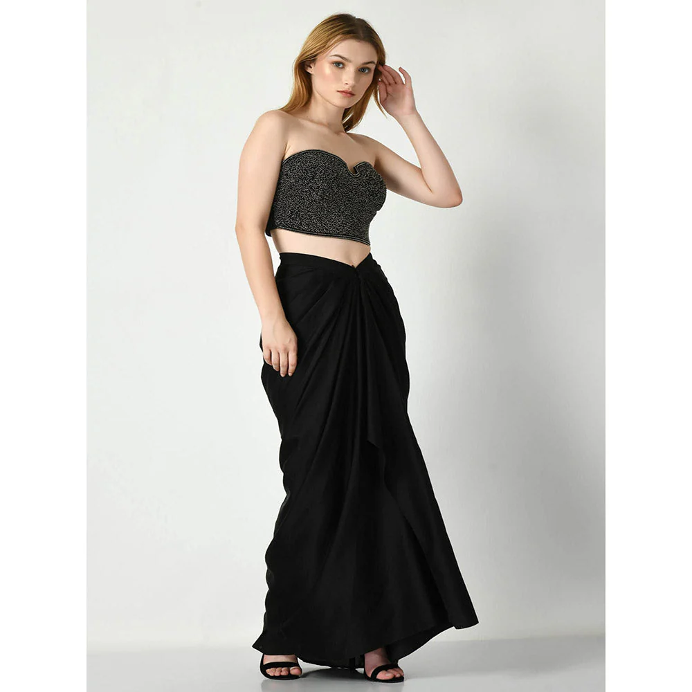 Sunanta Madaan Black Beads Embroidered Crop Top with Skirt (Set of 2) - Image 3