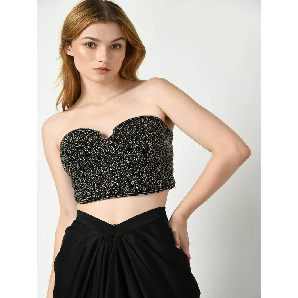 Sunanta Madaan Black Beads Embroidered Crop Top with Skirt (Set of 2) - Image 4