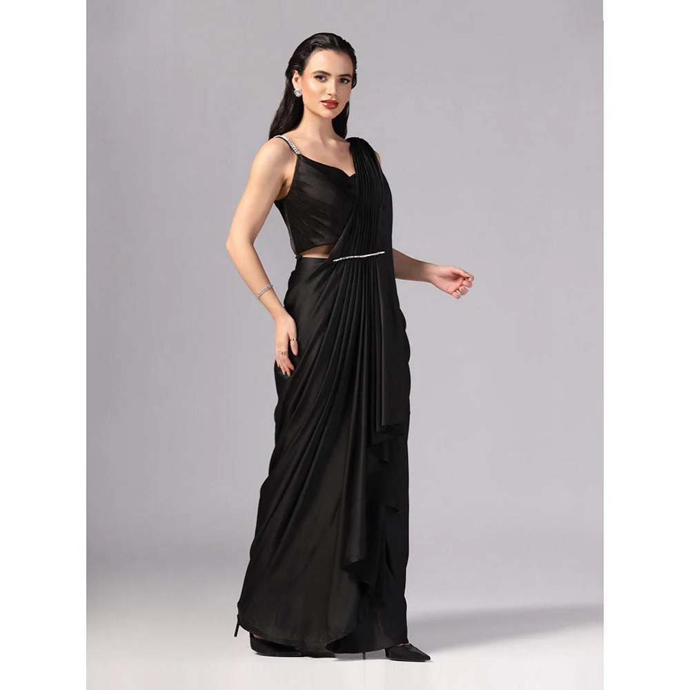 Sunanta Madaan Black Indo Western Pre-Draped Saree with Stitched Blouse - Image 3