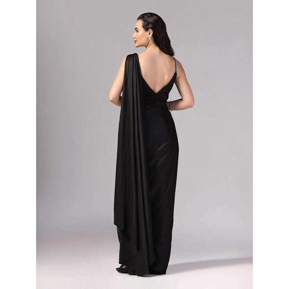 Sunanta Madaan Black Indo Western Pre-Draped Saree with Stitched Blouse - Image 5