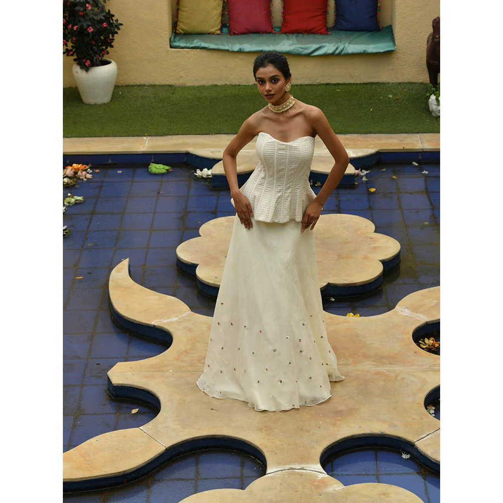 Sunanta Madaan Ivory Indo Western Skirt with Top (Set of 2) - Image 3
