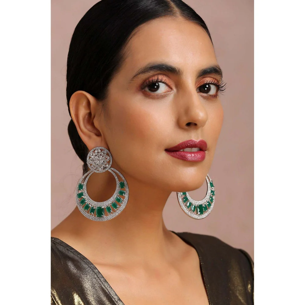 SWABHIMANN Amelie Emerald Zirconia Chandbali Earrings - Image 3