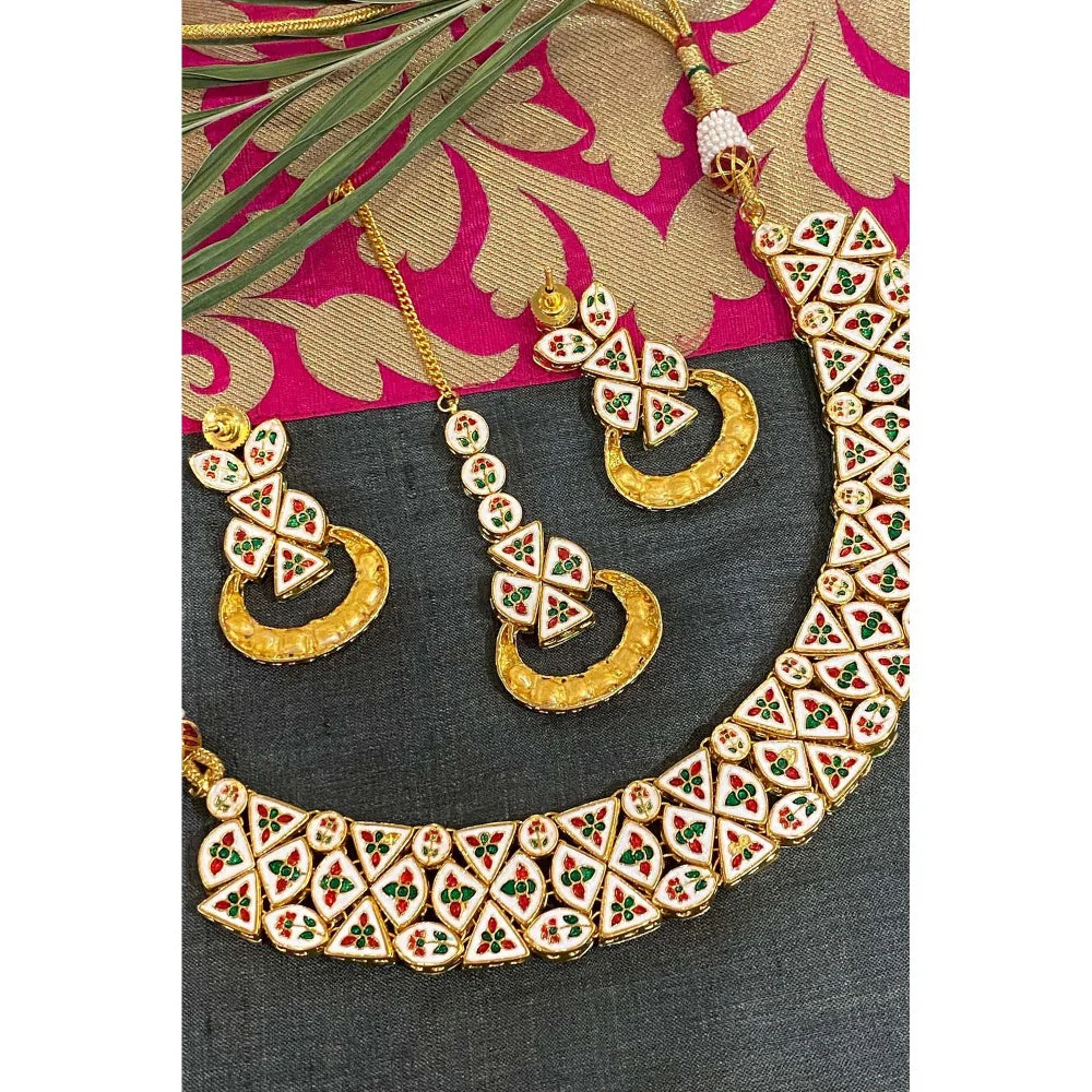 SWABHIMANN Chandara Gold Plated Kundan Short Necklace with Earrings Set - Image 5