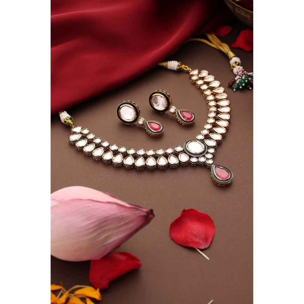 SWABHIMANN Chitvan White Polki Necklace Set - Image 4