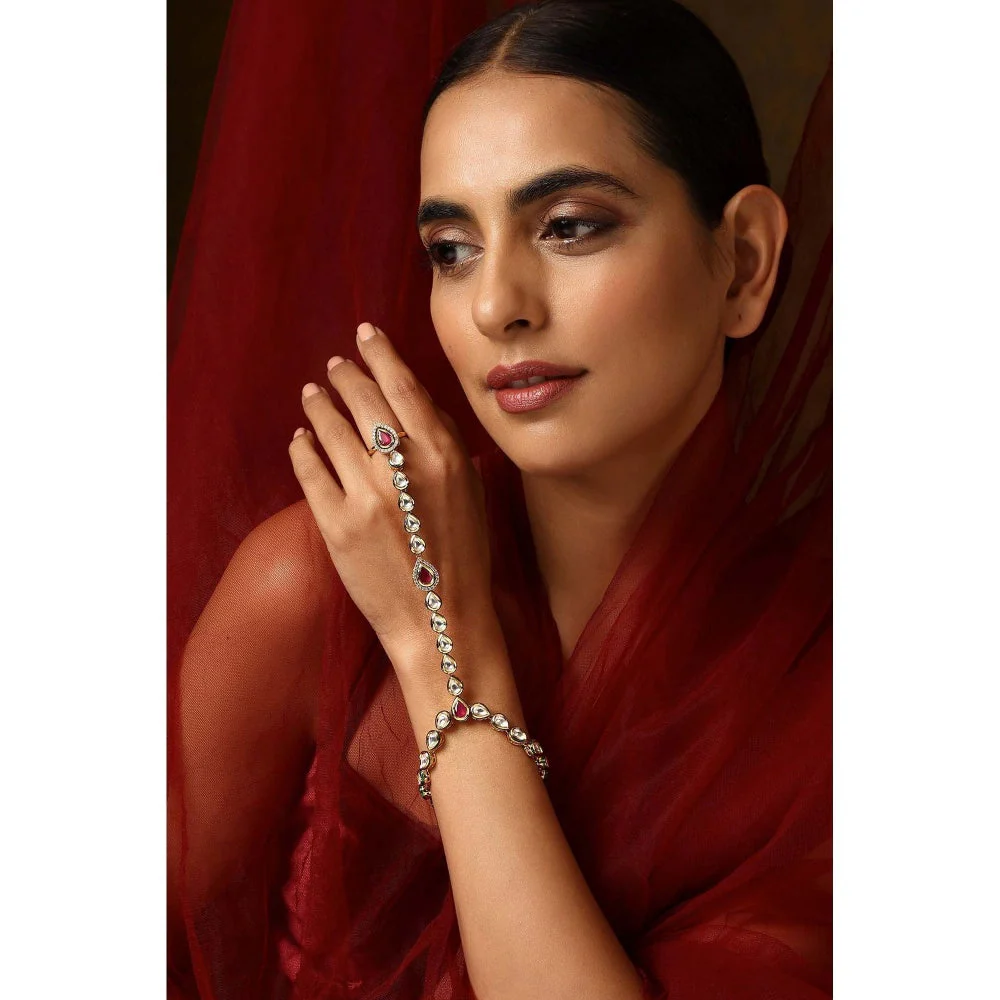 SWABHIMANN Damina Multicolour Kundan Hath Phool - Image 3