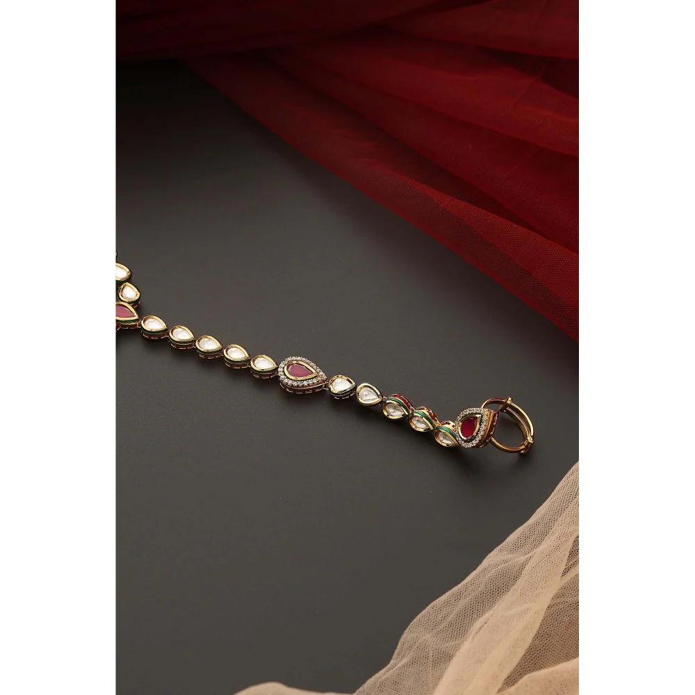 SWABHIMANN Damina Multicolour Kundan Hath Phool - Image 4