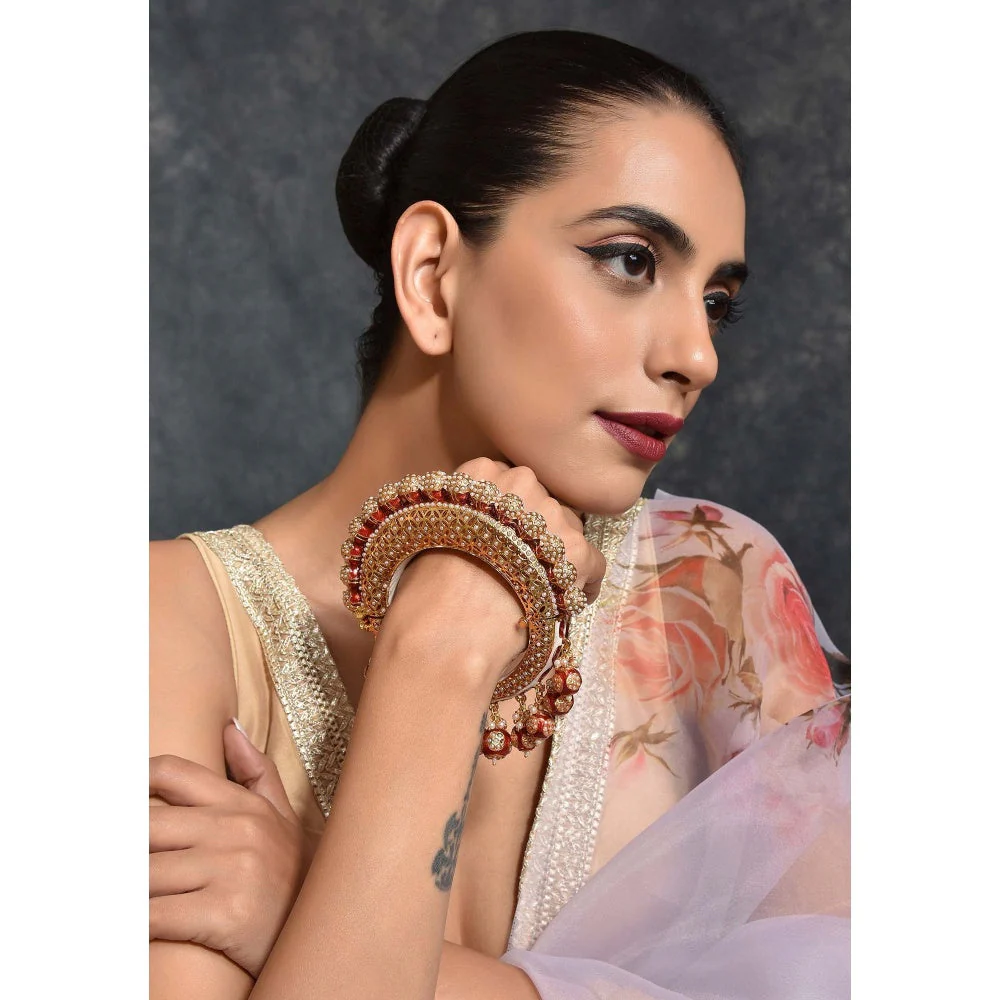 SWABHIMANN Gauri Gold Plated Red Meenakari Jadau Kada - Image 3