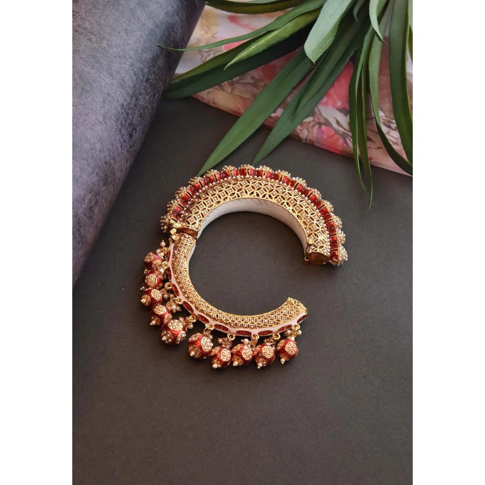 SWABHIMANN Gauri Gold Plated Red Meenakari Jadau Kada - Image 5