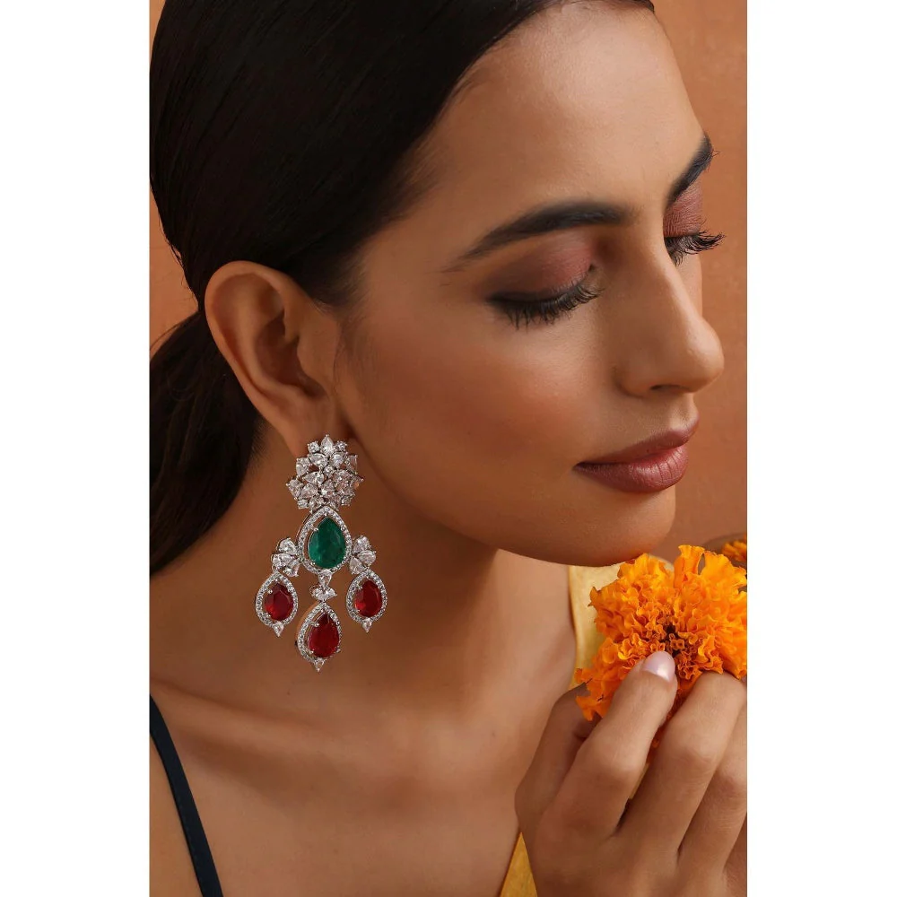 SWABHIMANN Isabella Multicolour Zirconia Dangler Earrings - Image 5