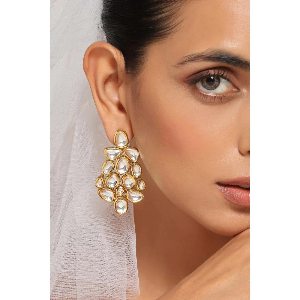 SWABHIMANN Nandini Gold Plated Kundan Dangler Earrings - Image 3