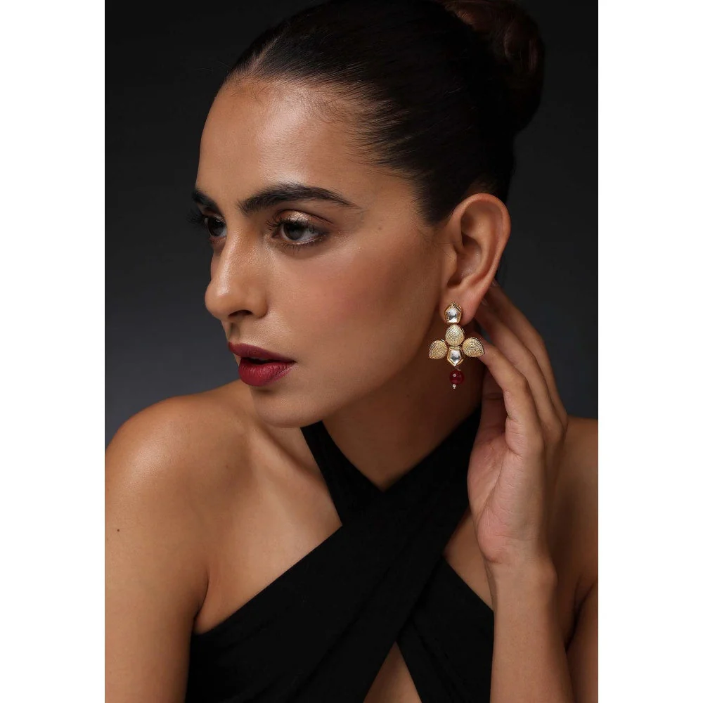 SWABHIMANN Ziya Red Gold Kundan Earrings - Image 5